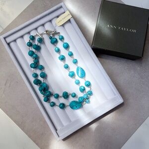 NWT $58 Ann Taylor Turquoise Beaded 2 strand Silver tone Necklace